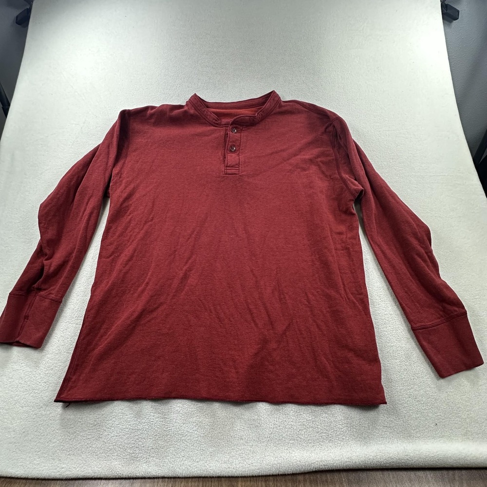 LL Bean Shirt Mens Large Red River Driver Henley Long Sleeve Double Layer Wool